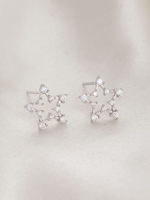 ES2011 [Platinum] 925 Sterling Silver Cubic Zirconia Pentagram Minimalist Stud Earring